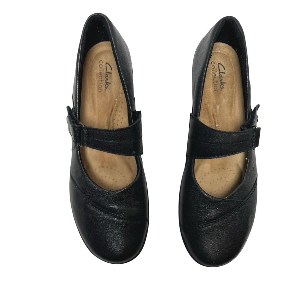 Clarks Cora Gema Mary Jane Black Leather Flats Size 11 Dark Academia Comfort - Picture 4 of 12